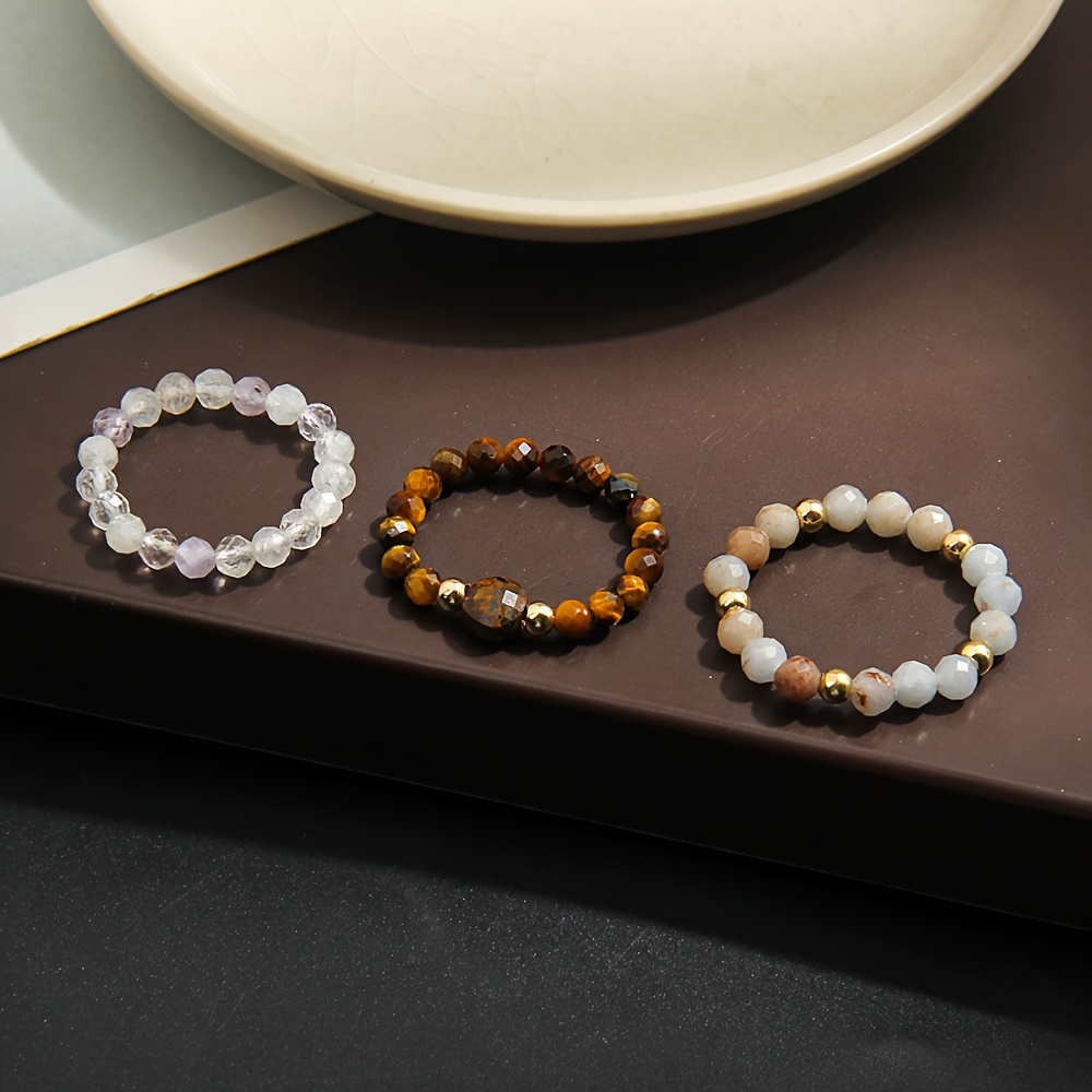 3pcs Elegant Stretch Beaded Rings Set, Gift-Ready